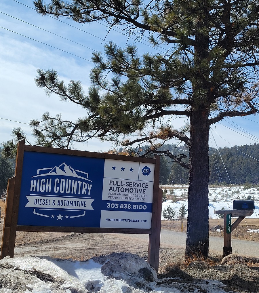 High Country Diesel sign on Wandcrest in Pine Colorado